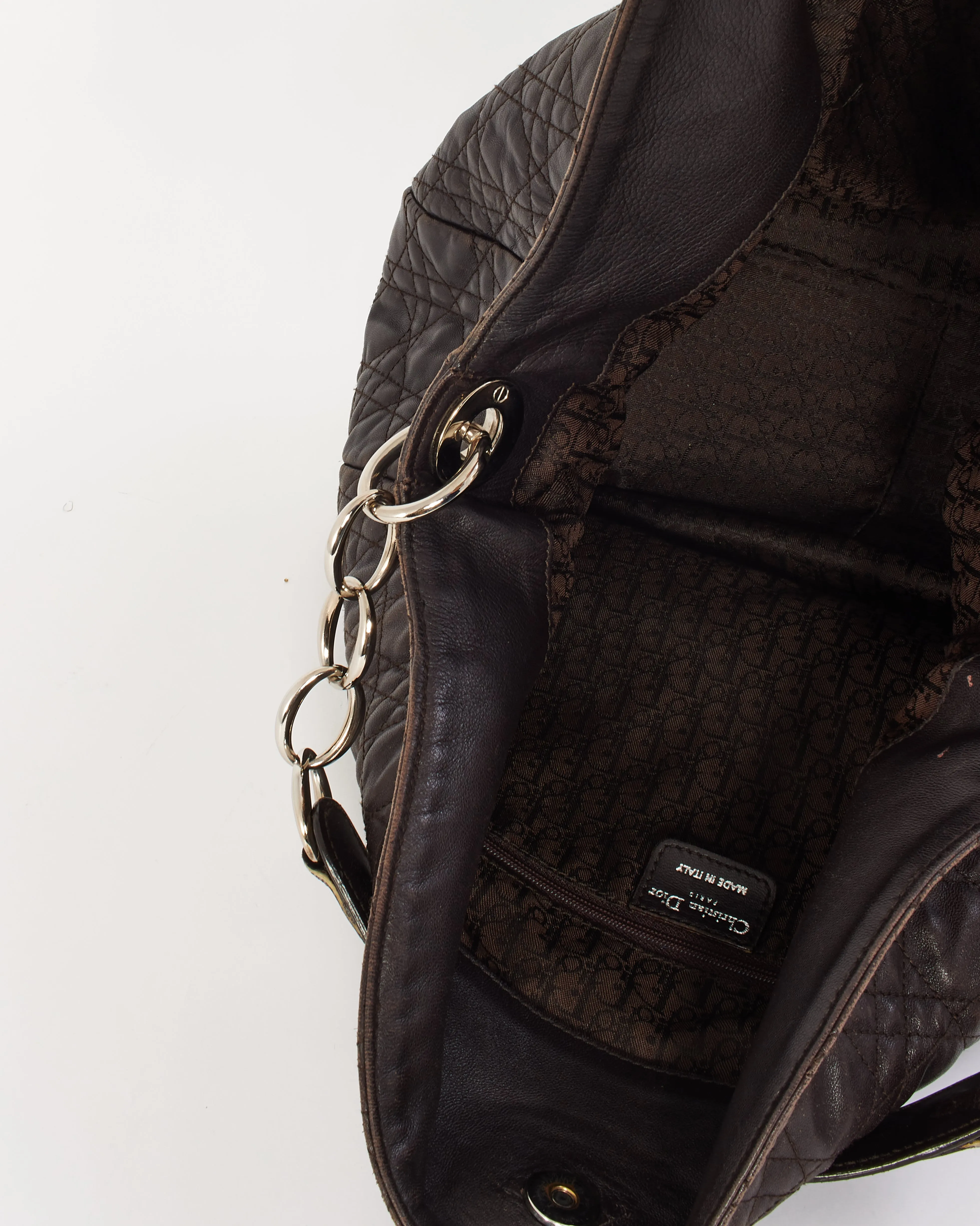 Dior Brown Lambskin Cannage Leather Soft Hobo Bag