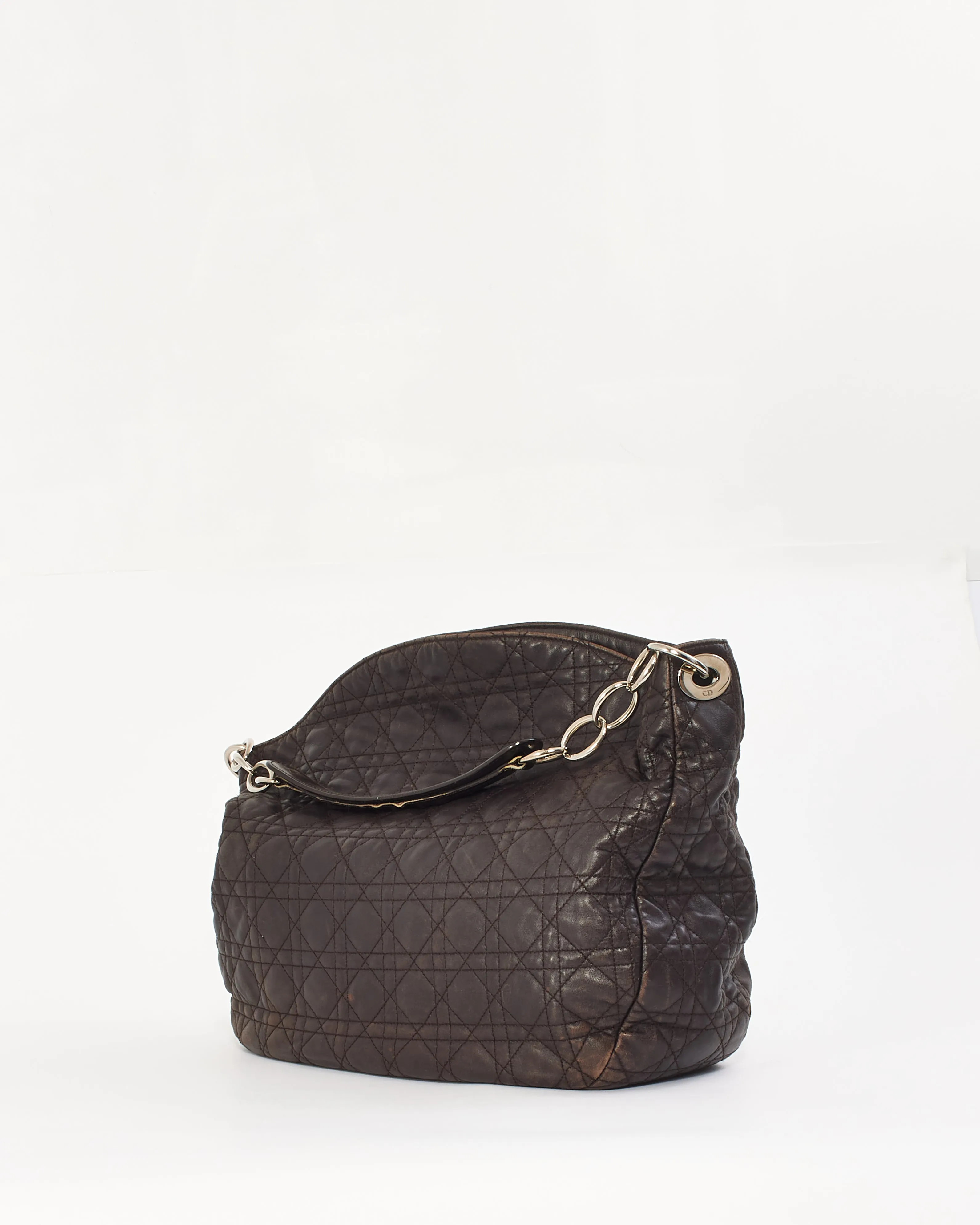 Dior Brown Lambskin Cannage Leather Soft Hobo Bag