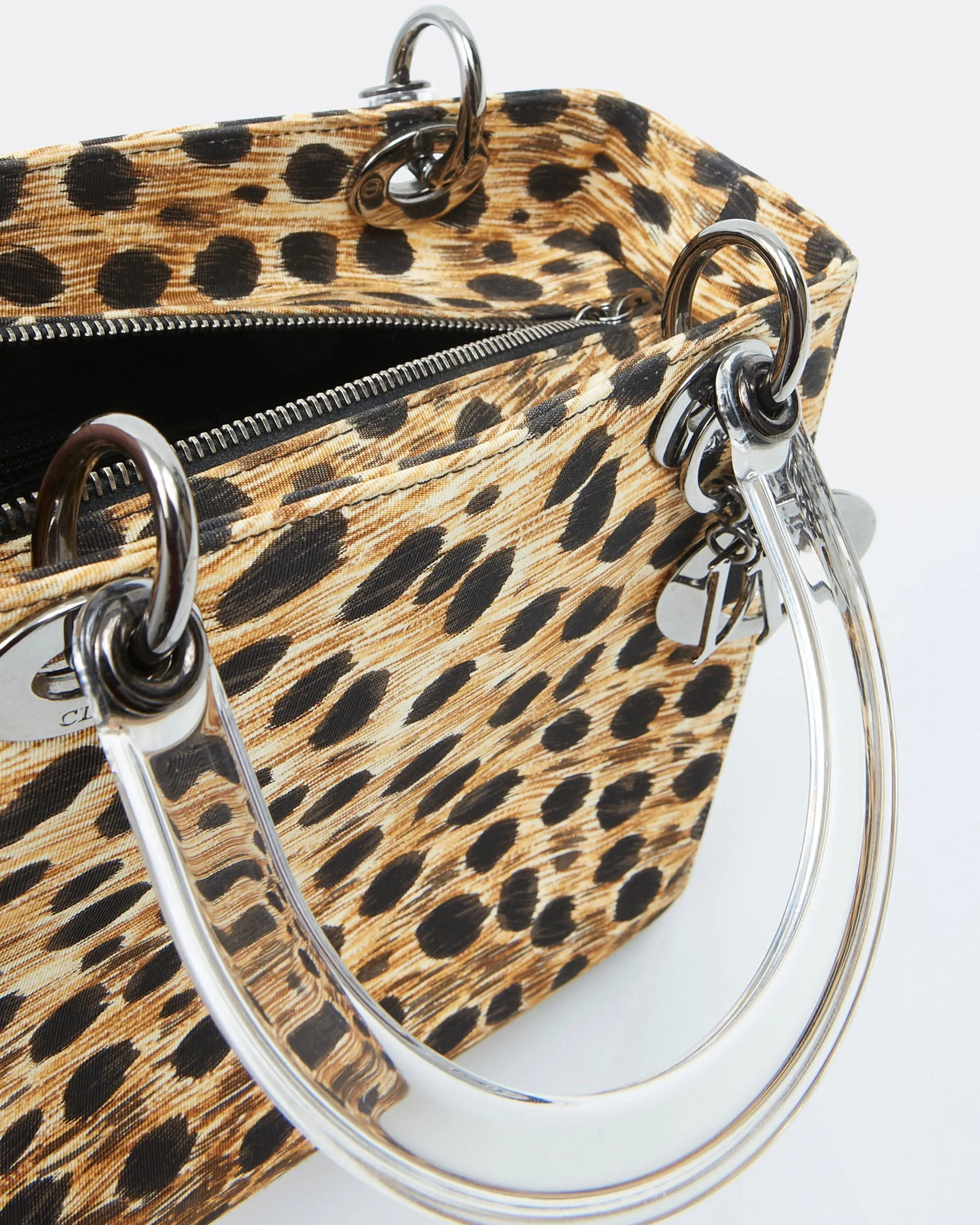 Dior Cheetah Print Canvas Medium Lady Dior Top Handle Bag