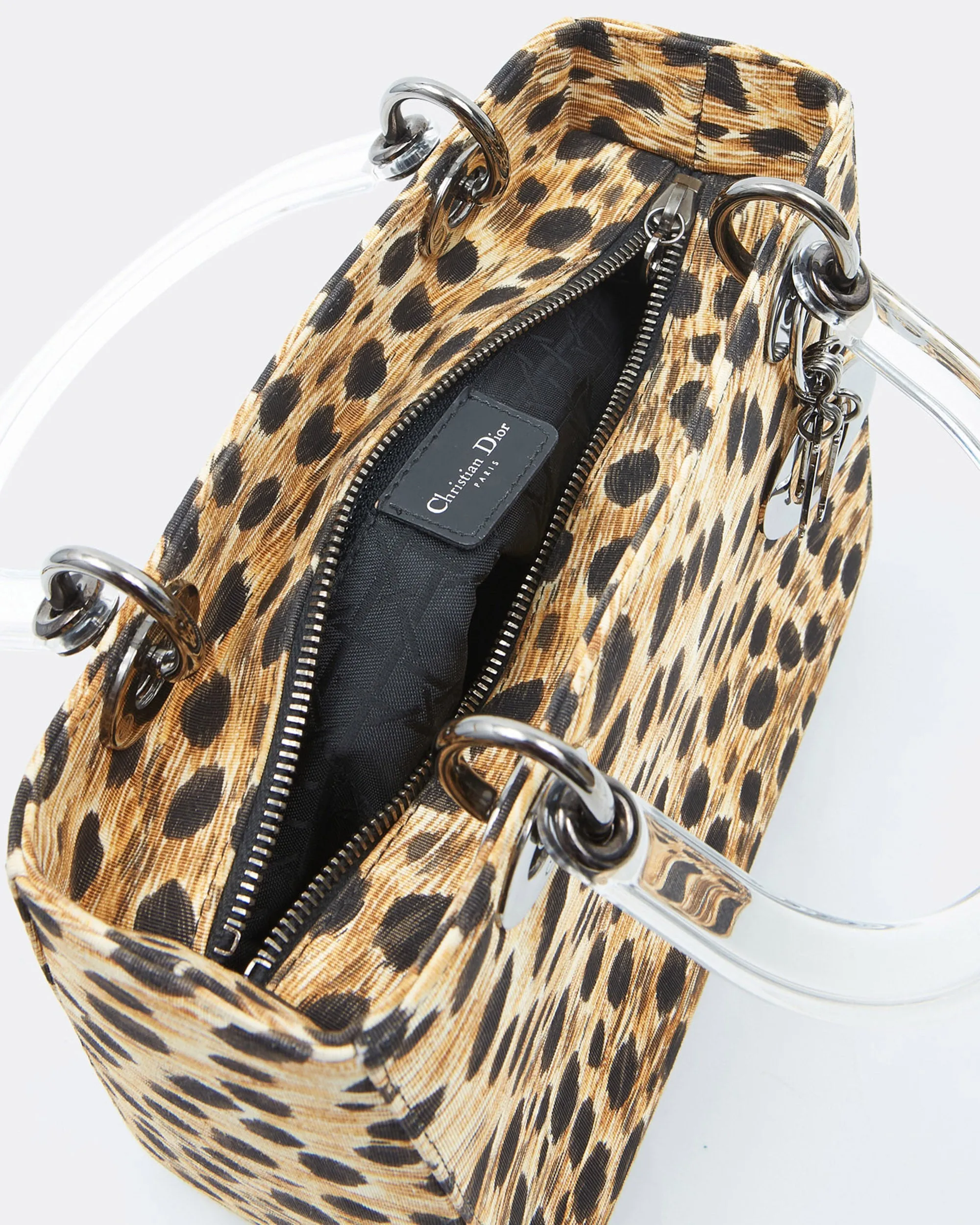 Dior Cheetah Print Canvas Medium Lady Dior Top Handle Bag
