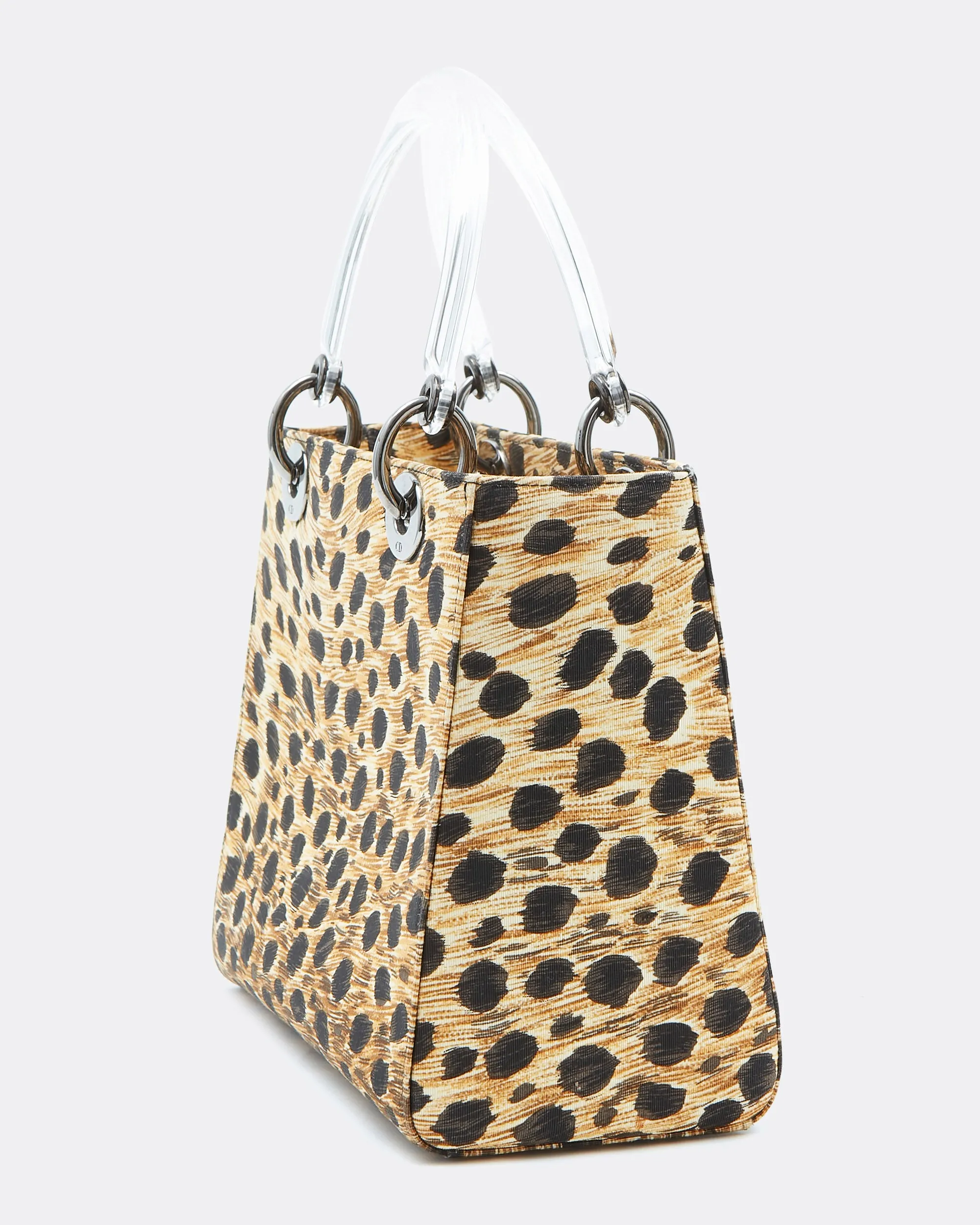 Dior Cheetah Print Canvas Medium Lady Dior Top Handle Bag