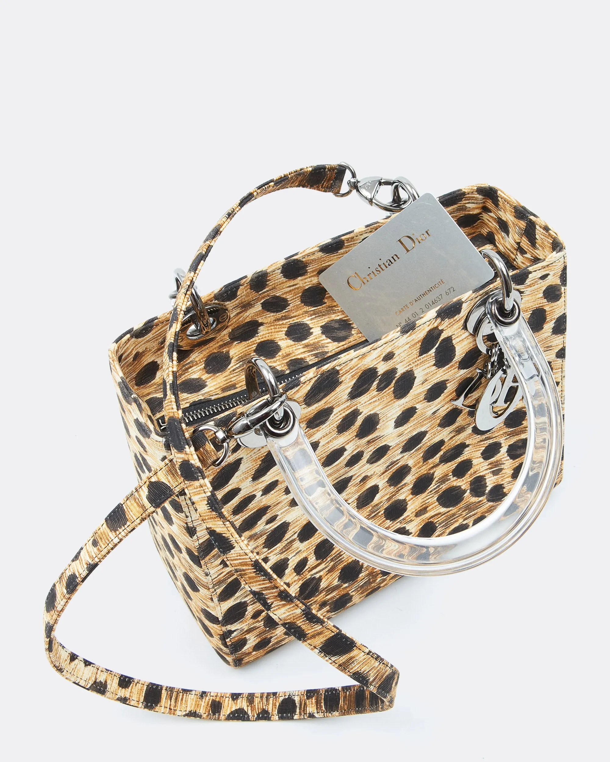 Dior Cheetah Print Canvas Medium Lady Dior Top Handle Bag