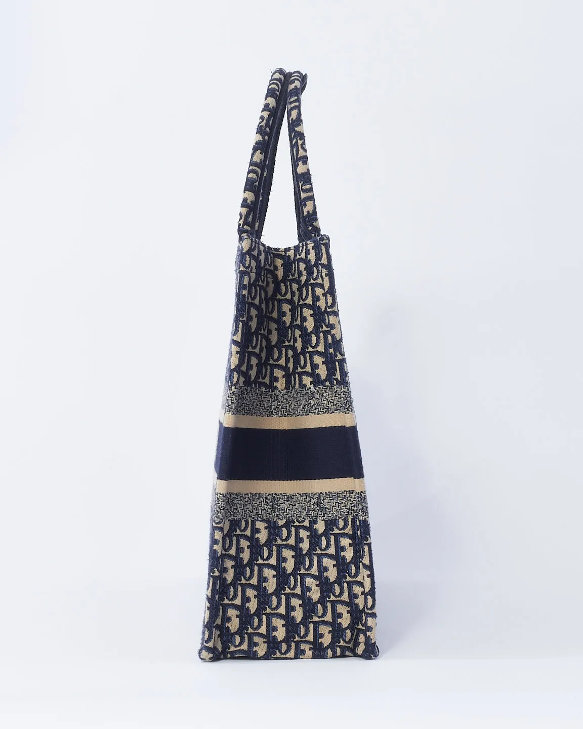 Dior Ecru and Blue Oblique Embroidery Large Book Tote