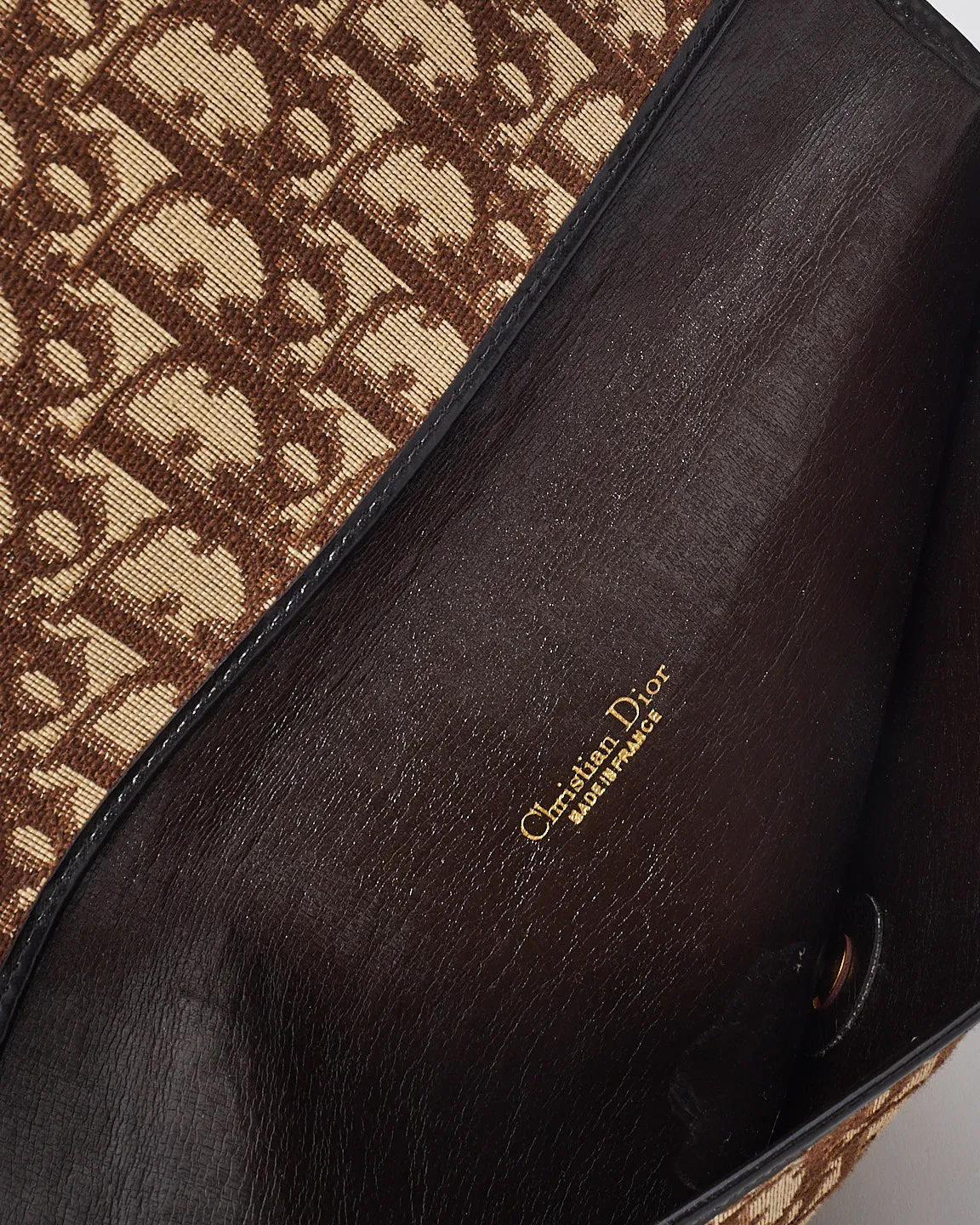 Dior Vintage Brown Canvas Monogram Oblique CD Logo Small Envelope Clutch
