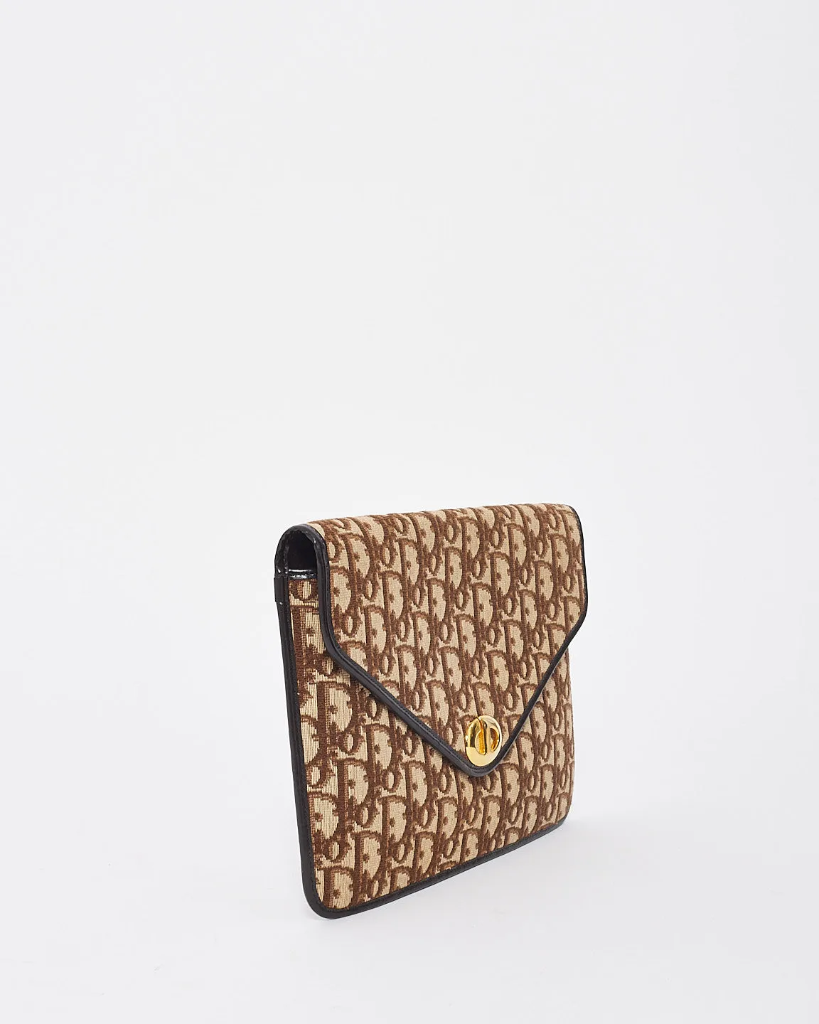 Dior Vintage Brown Canvas Monogram Oblique CD Logo Small Envelope Clutch