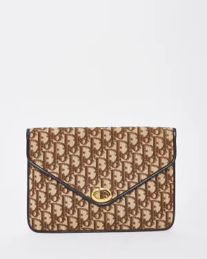 Dior Vintage Brown Canvas Monogram Oblique CD Logo Small Envelope Clutch