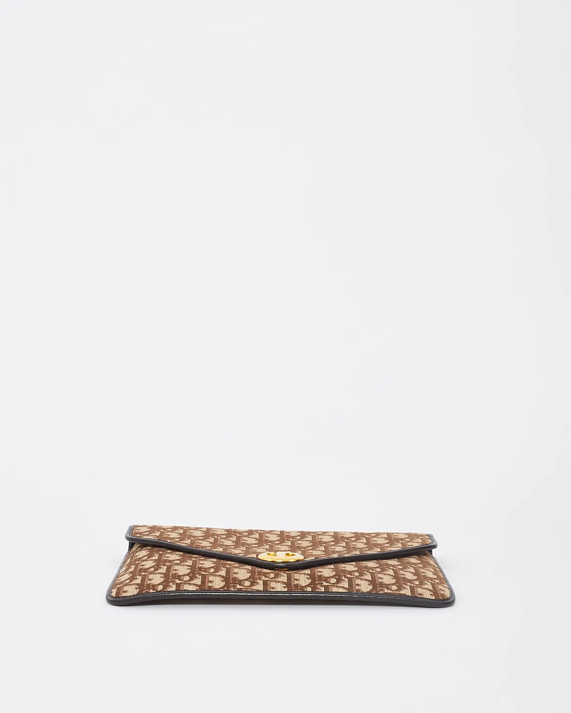 Dior Vintage Brown Canvas Monogram Oblique CD Logo Small Envelope Clutch