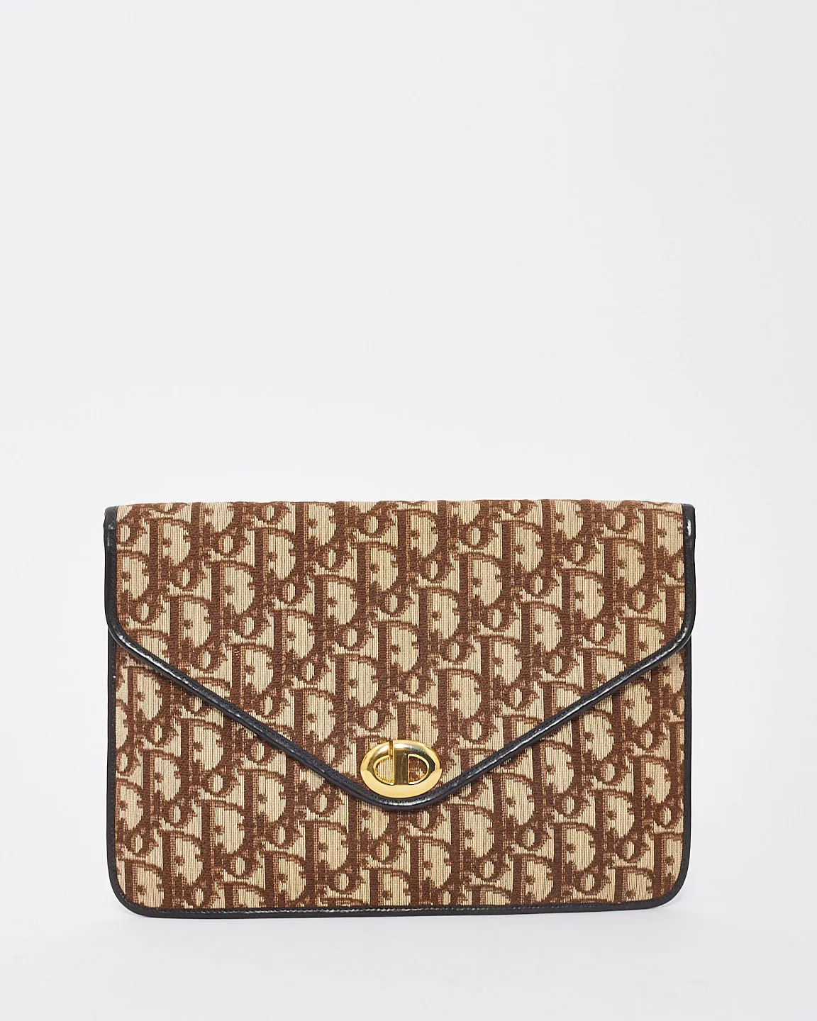 Dior Vintage Brown Canvas Monogram Oblique CD Logo Small Envelope Clutch