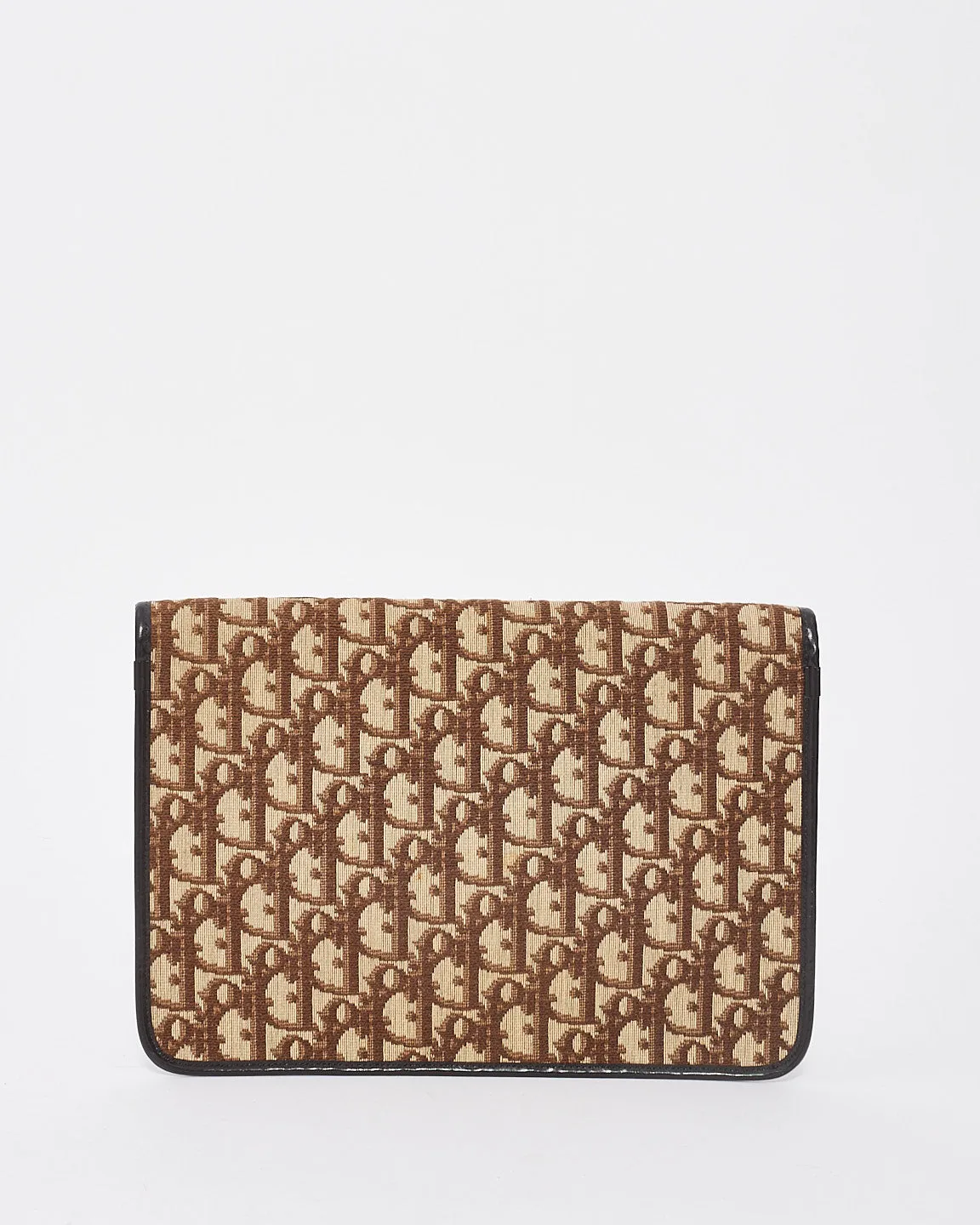 Dior Vintage Brown Canvas Monogram Oblique CD Logo Small Envelope Clutch