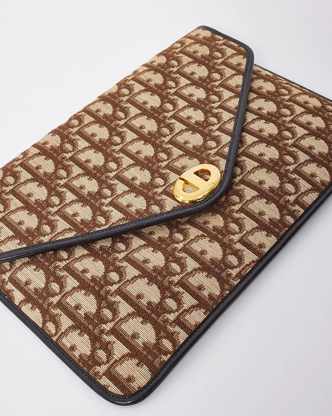 Dior Vintage Brown Canvas Monogram Oblique CD Logo Small Envelope Clutch