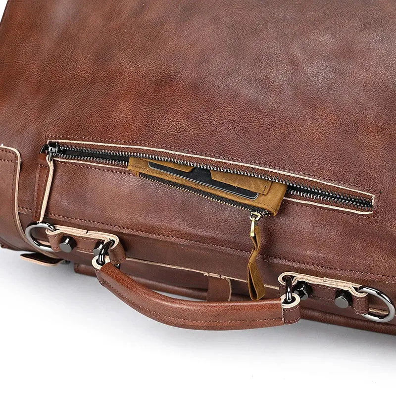 Doctors Bag Genuine Leather Travel Bag with Metal Buckle Anti-theft Designer Bag