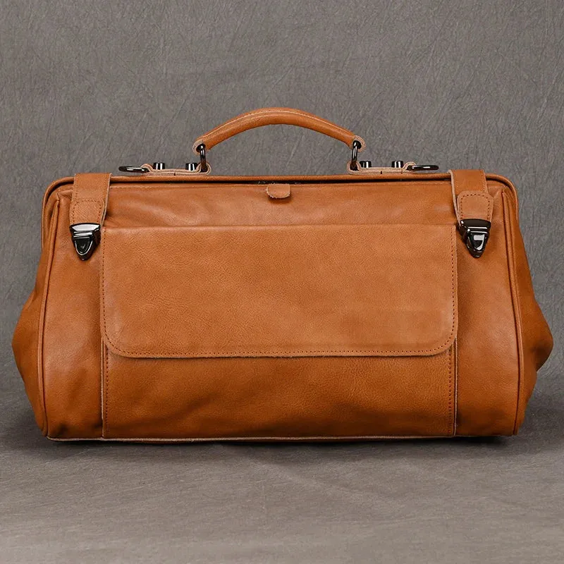 Doctors Bag Genuine Leather Travel Bag with Metal Buckle Anti-theft Designer Bag