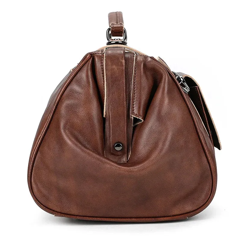 Doctors Bag Genuine Leather Travel Bag with Metal Buckle Anti-theft Designer Bag