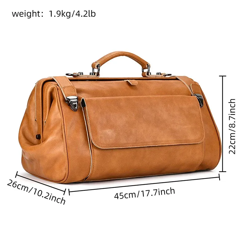Doctors Bag Genuine Leather Travel Bag with Metal Buckle Anti-theft Designer Bag