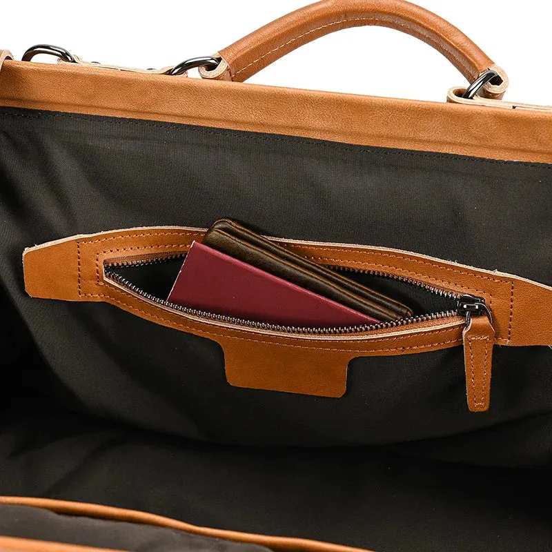 Doctors Bag Genuine Leather Travel Bag with Metal Buckle Anti-theft Designer Bag