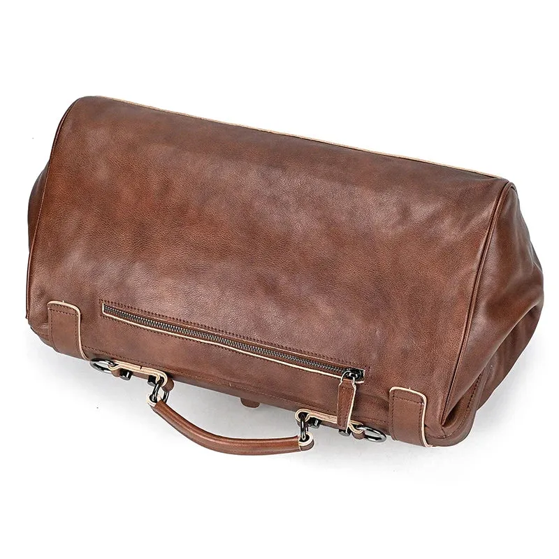 Doctors Bag Genuine Leather Travel Bag with Metal Buckle Anti-theft Designer Bag
