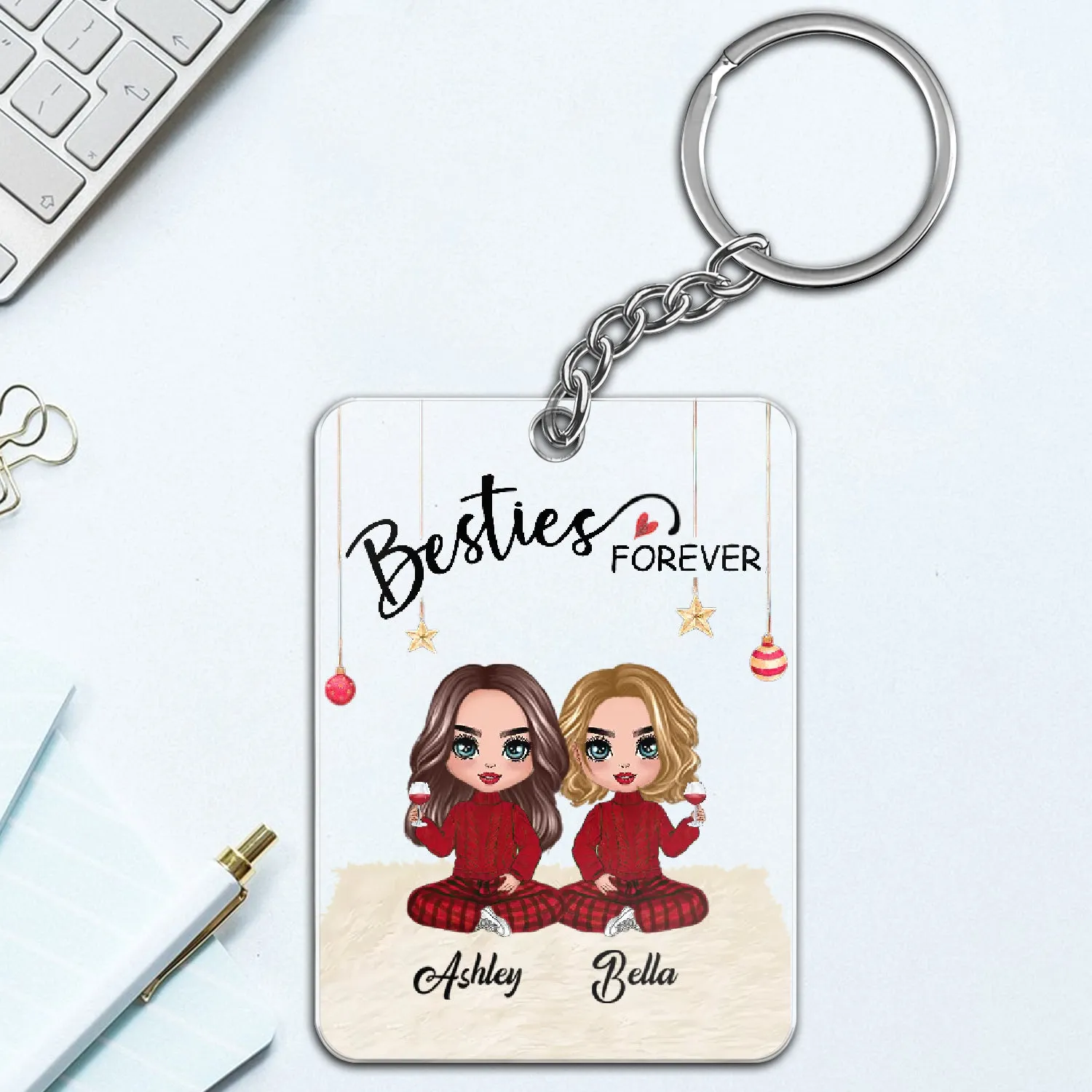 Doll Besties Checkered Pants Personalized Clear Keychain