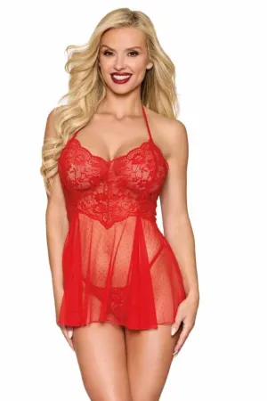 Dot Mesh and Lace Babydoll with G-string