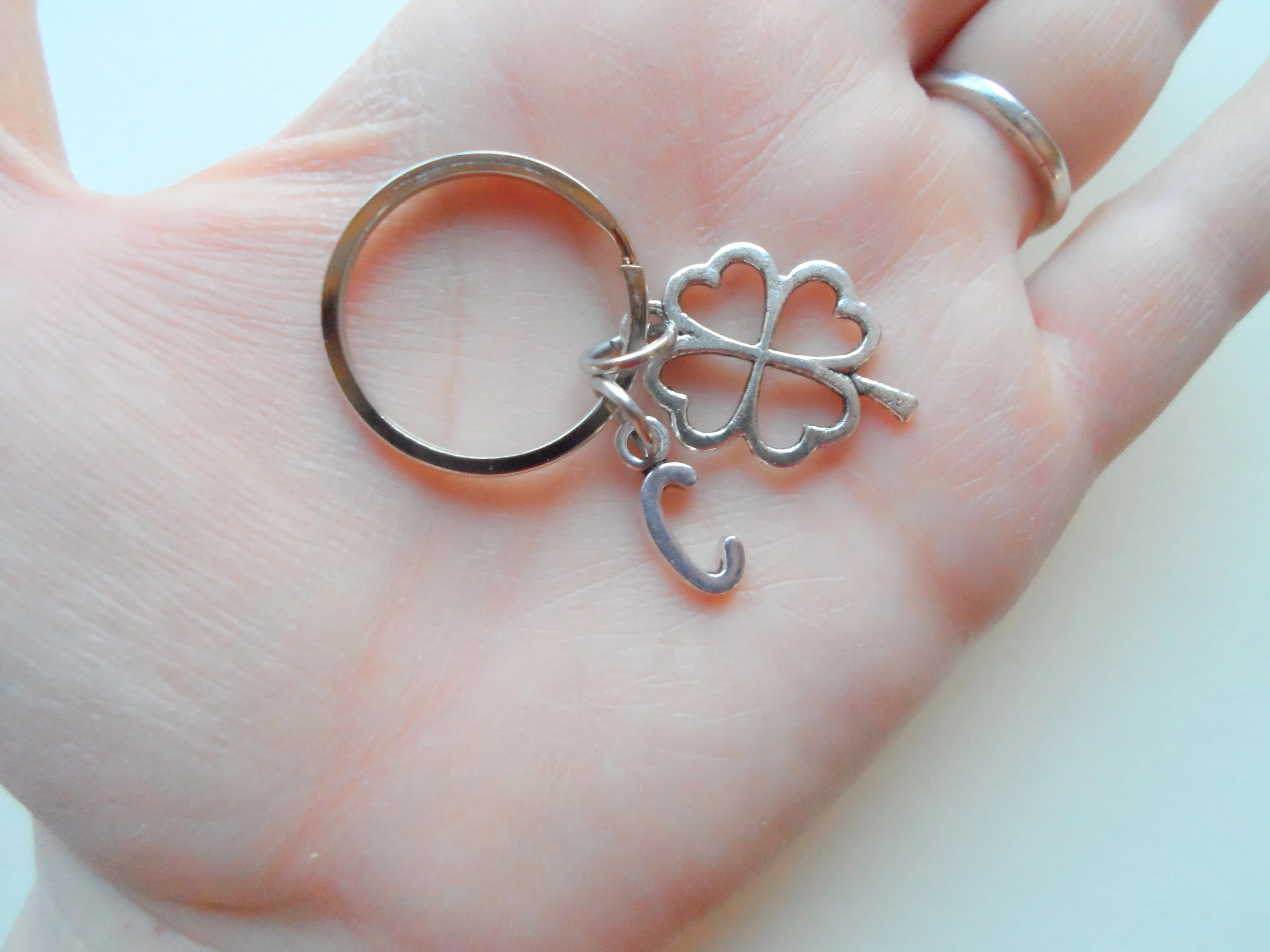 Double Clover Keychains with Personalized Letter Charms and Birthstone Charms- Lucky to Have You; Best Friend Keychains