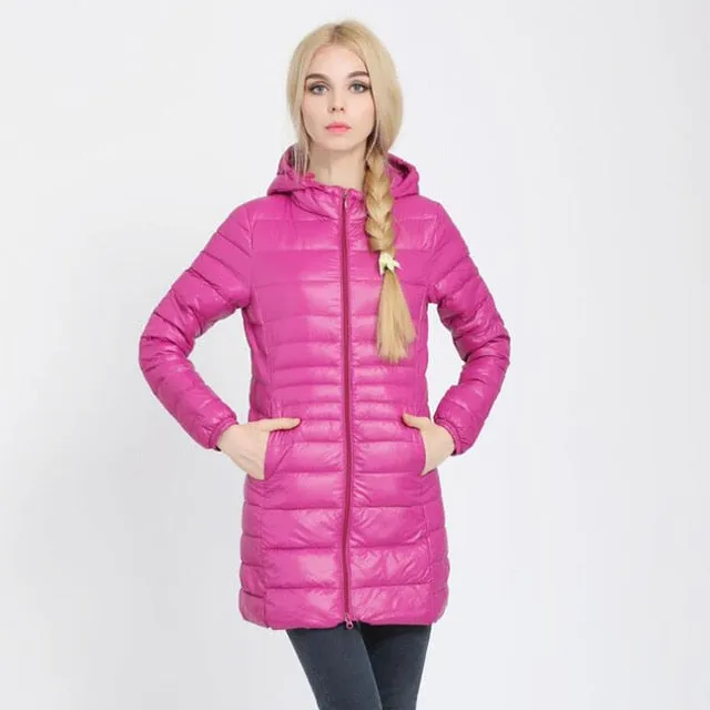 Down Parka 2018 New Brand Winter Down Jacket Women Long White Duck Down Jacket Outwear Ultralight Hooded Thin Hat Coat 6XL 7XL