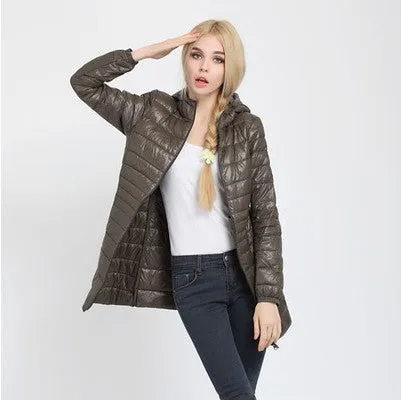 Down Parka 2018 New Brand Winter Down Jacket Women Long White Duck Down Jacket Outwear Ultralight Hooded Thin Hat Coat 6XL 7XL