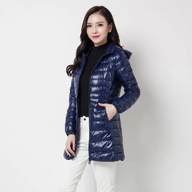 Down Parka 2018 New Brand Winter Down Jacket Women Long White Duck Down Jacket Outwear Ultralight Hooded Thin Hat Coat 6XL 7XL