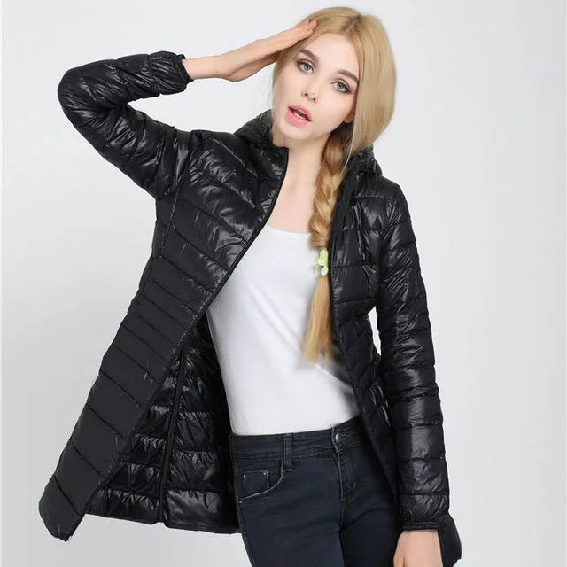 Down Parka 2018 New Brand Winter Down Jacket Women Long White Duck Down Jacket Outwear Ultralight Hooded Thin Hat Coat 6XL 7XL