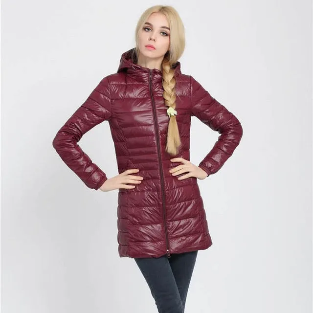 Down Parka 2018 New Brand Winter Down Jacket Women Long White Duck Down Jacket Outwear Ultralight Hooded Thin Hat Coat 6XL 7XL
