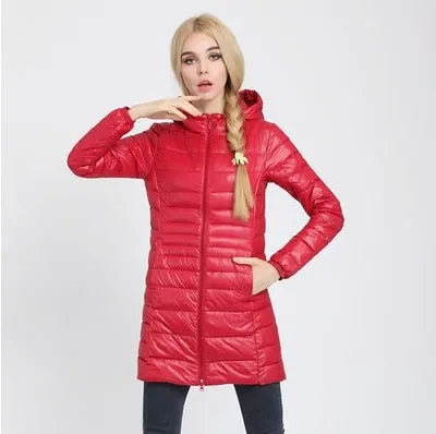 Down Parka 2018 New Brand Winter Down Jacket Women Long White Duck Down Jacket Outwear Ultralight Hooded Thin Hat Coat 6XL 7XL