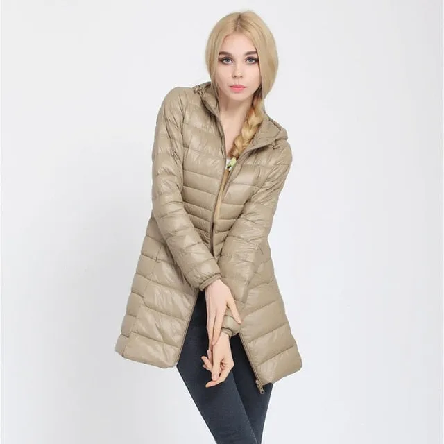 Down Parka 2018 New Brand Winter Down Jacket Women Long White Duck Down Jacket Outwear Ultralight Hooded Thin Hat Coat 6XL 7XL