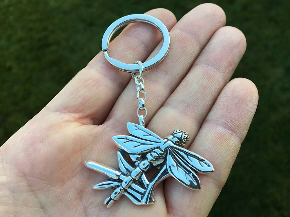 Dragonfly Key Chain / Key Ring Sterling Silver