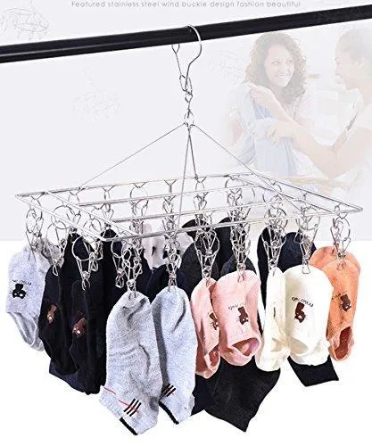 DuoFire Stainless Steel Clothes Drying Racks Laundry Drip Hanger Laundry Clothesline Hanging Rack Set of 36 Metal Clothespins Rectangle For Drying Clothes, Towels, Underwear, Lingerie, Socks