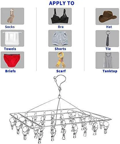 DuoFire Stainless Steel Clothes Drying Racks Laundry Drip Hanger Laundry Clothesline Hanging Rack Set of 36 Metal Clothespins Rectangle For Drying Clothes, Towels, Underwear, Lingerie, Socks