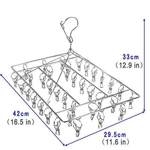 DuoFire Stainless Steel Clothes Drying Racks Laundry Drip Hanger Laundry Clothesline Hanging Rack Set of 36 Metal Clothespins Rectangle For Drying Clothes, Towels, Underwear, Lingerie, Socks