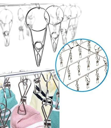 DuoFire Stainless Steel Clothes Drying Racks Laundry Drip Hanger Laundry Clothesline Hanging Rack Set of 36 Metal Clothespins Rectangle For Drying Clothes, Towels, Underwear, Lingerie, Socks