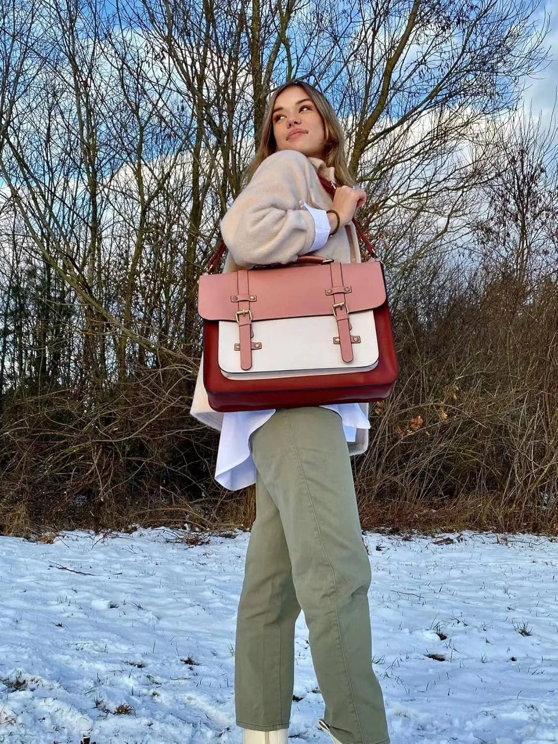 ECOSUSI Laptop Bag for Women Vegan Leather Messenger Bag