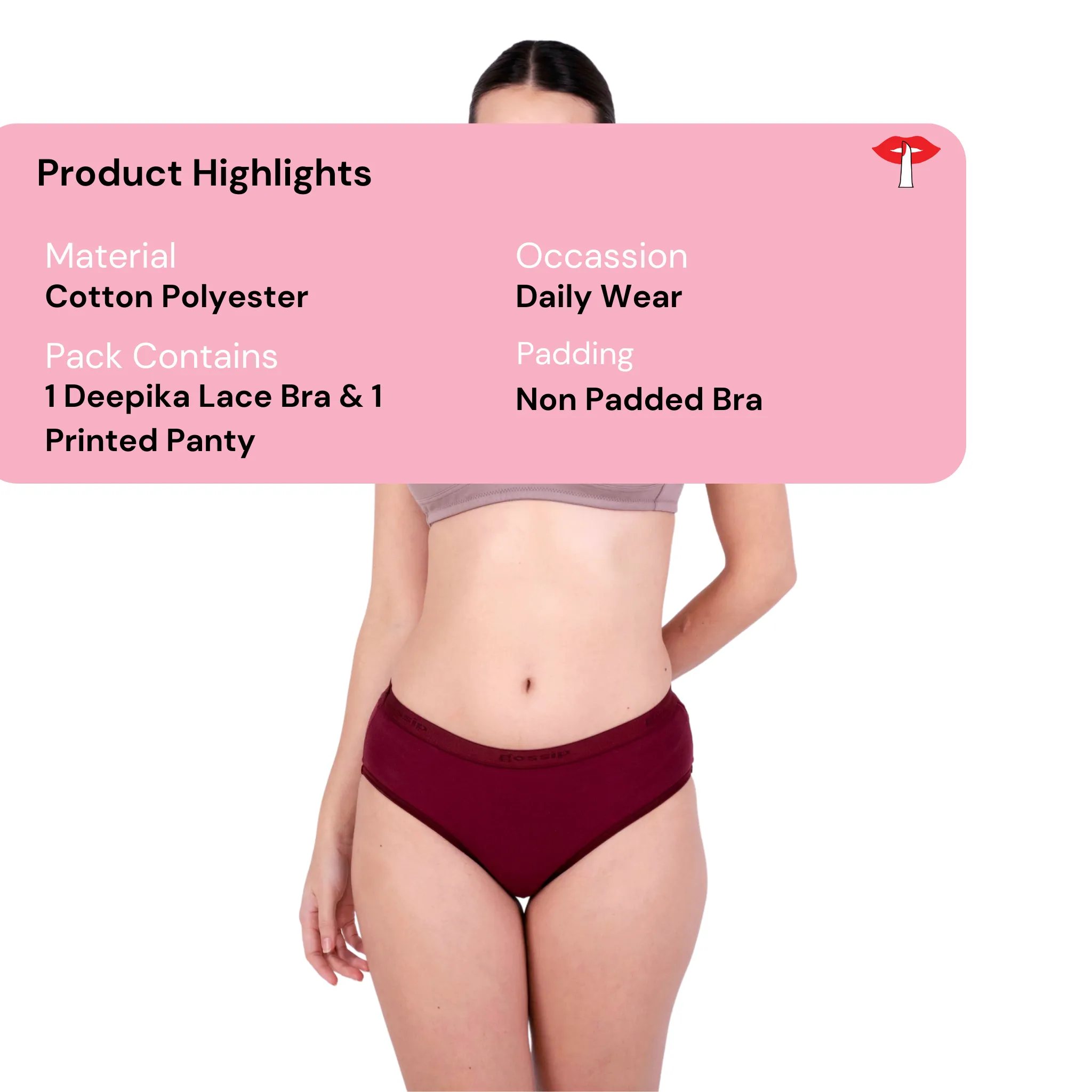 Elegant Non-Padded Bra & Hipster Panty Set | Wireless Lace Design | Everyday Comfort | by Gossip