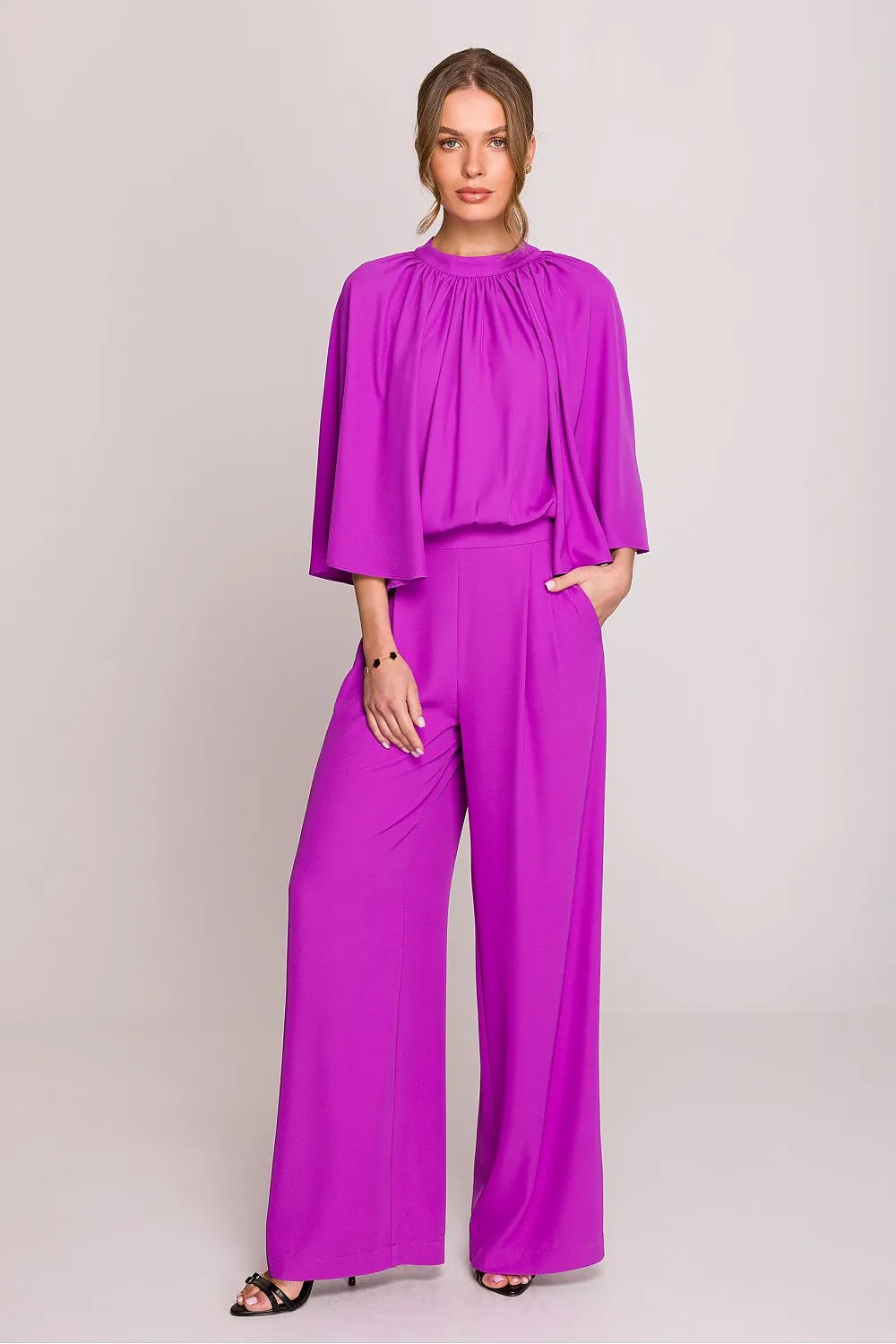 Elegant wide kimono sleeves formal jumpsuit