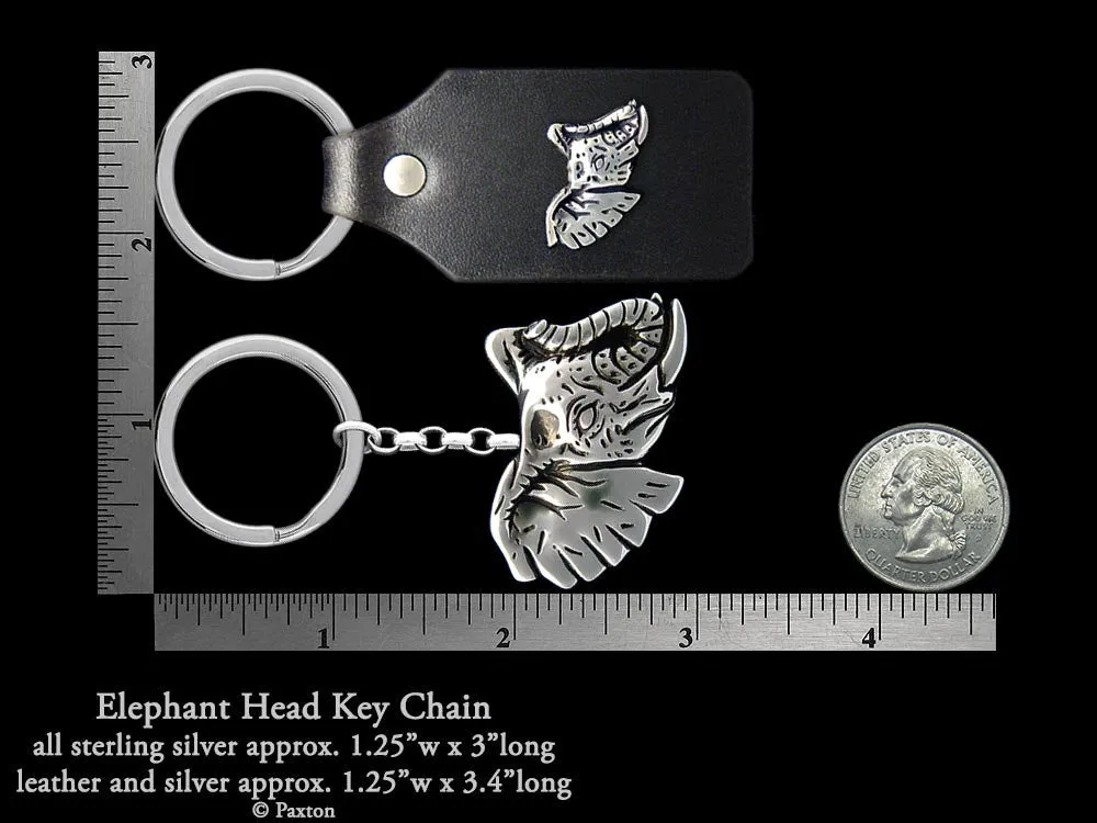 Elephant Head Key Chain / Key Ring Sterling Silver