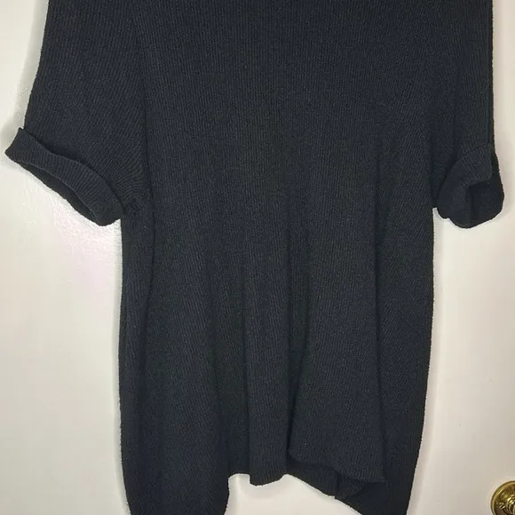 ELLE‎ Women's Black Ribbed Short Sleeve Sweater Removable Sparkle Collar Size XL