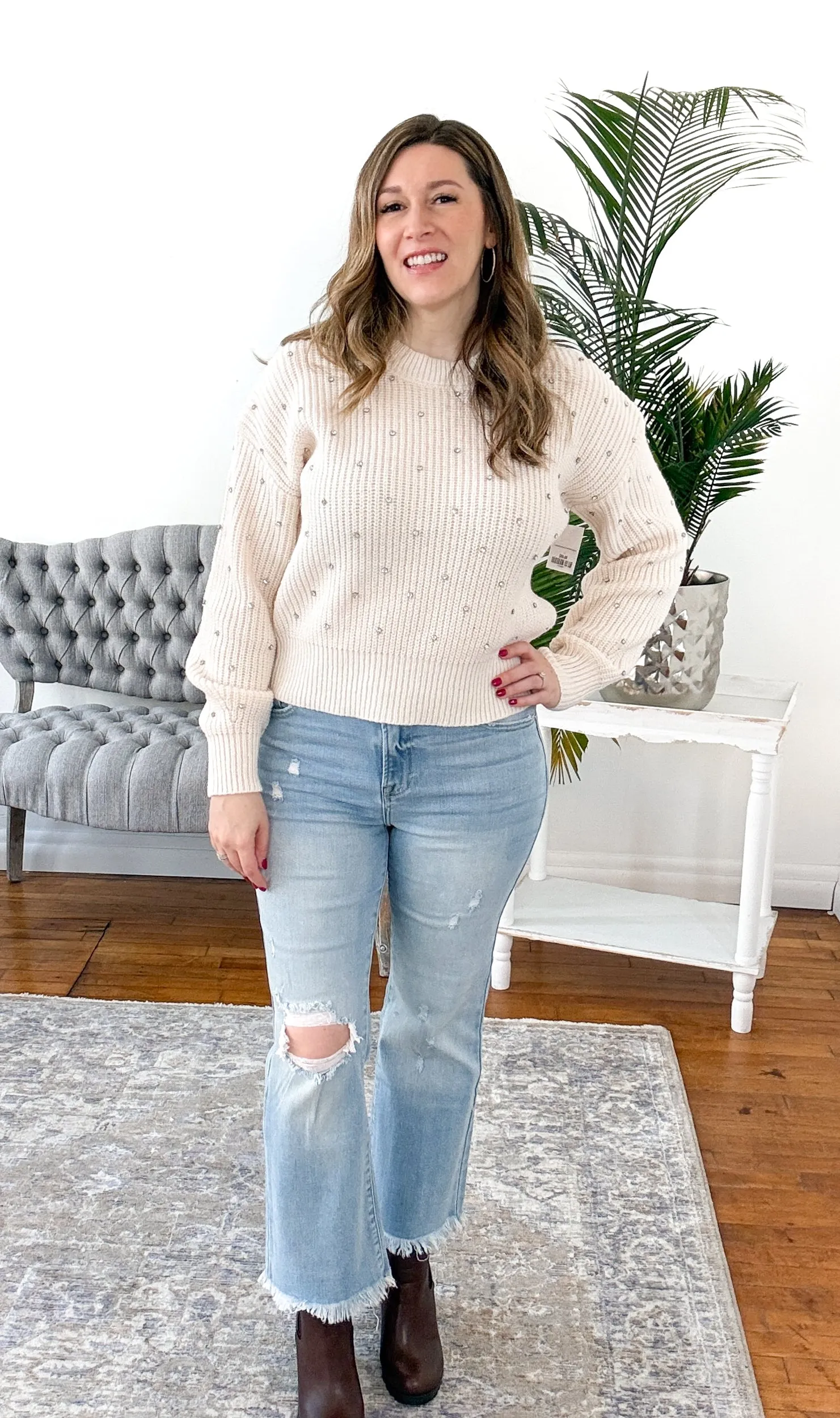 Elphie High Rise Crop Bootcut Frayed Risen Jeans - Light Wash