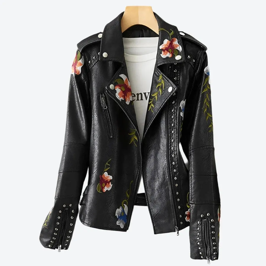 Embroidered Studded Faux Leather Jackets