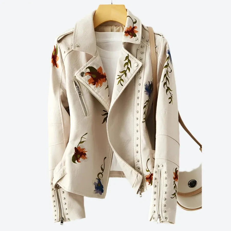Embroidered Studded Faux Leather Jackets