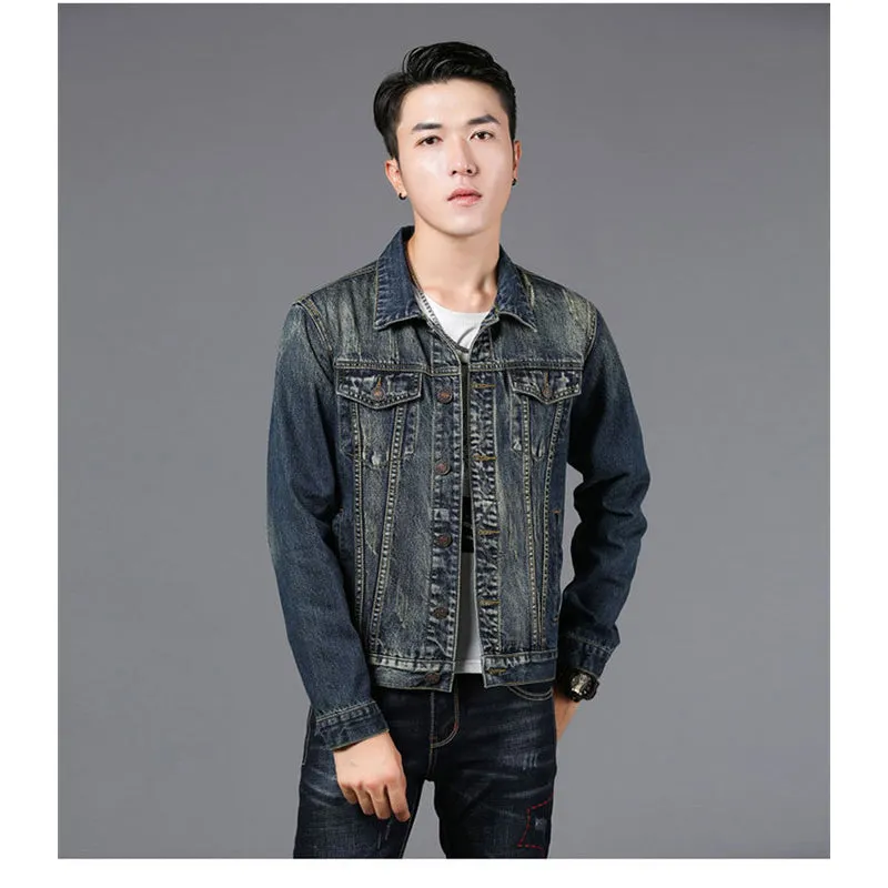 Embroidery Dark Blue Men's Denim Jacket Fashion Jeans Coats