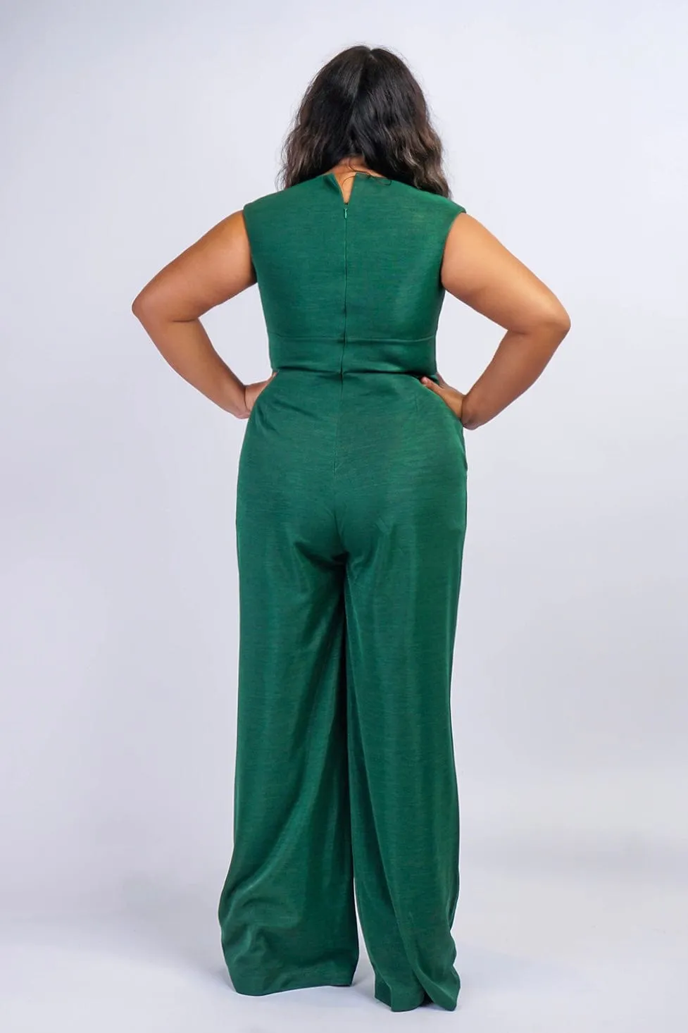 Emerald Luxe Sheen V Neck Aiden Jumpsuit