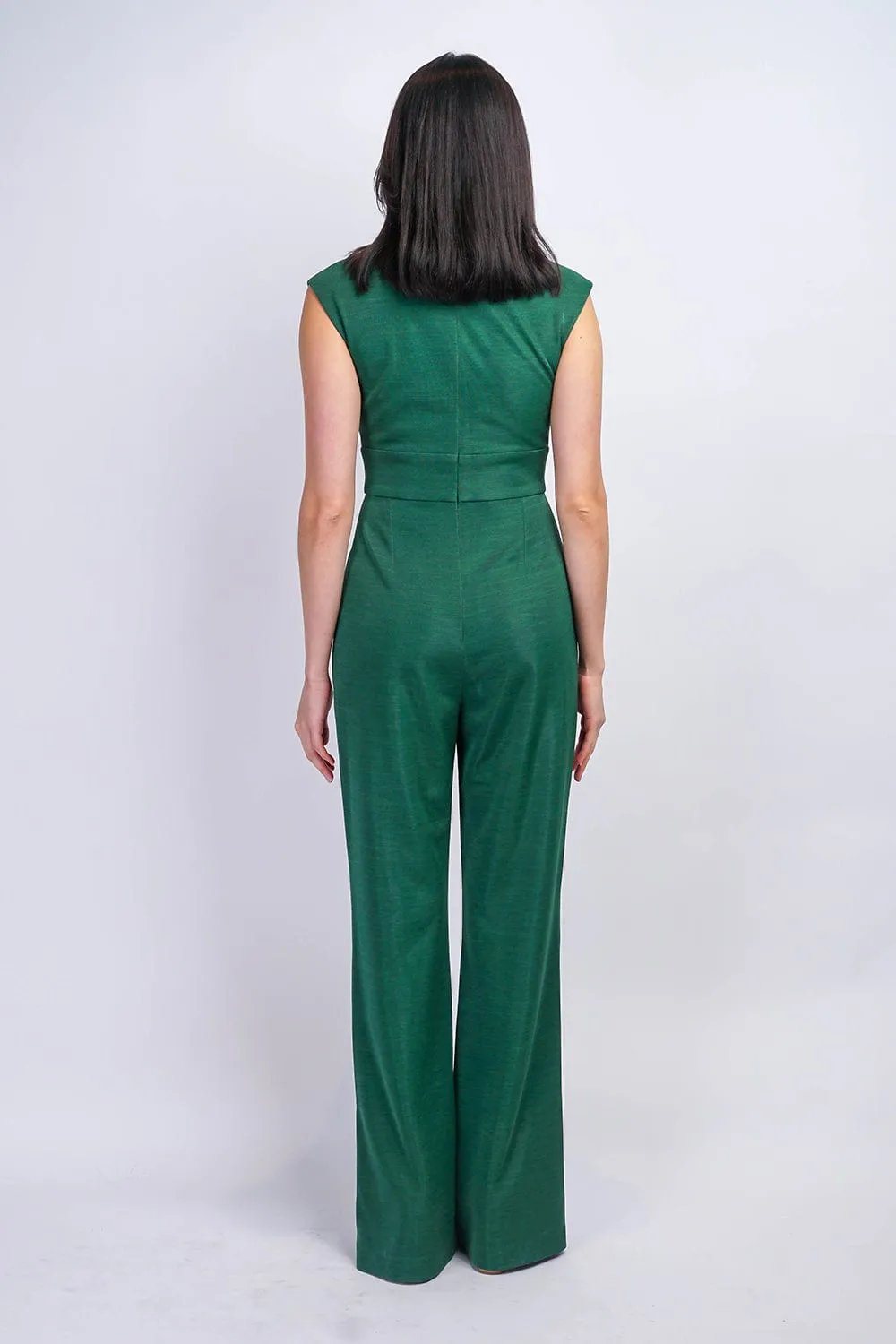 Emerald Luxe Sheen V Neck Aiden Jumpsuit