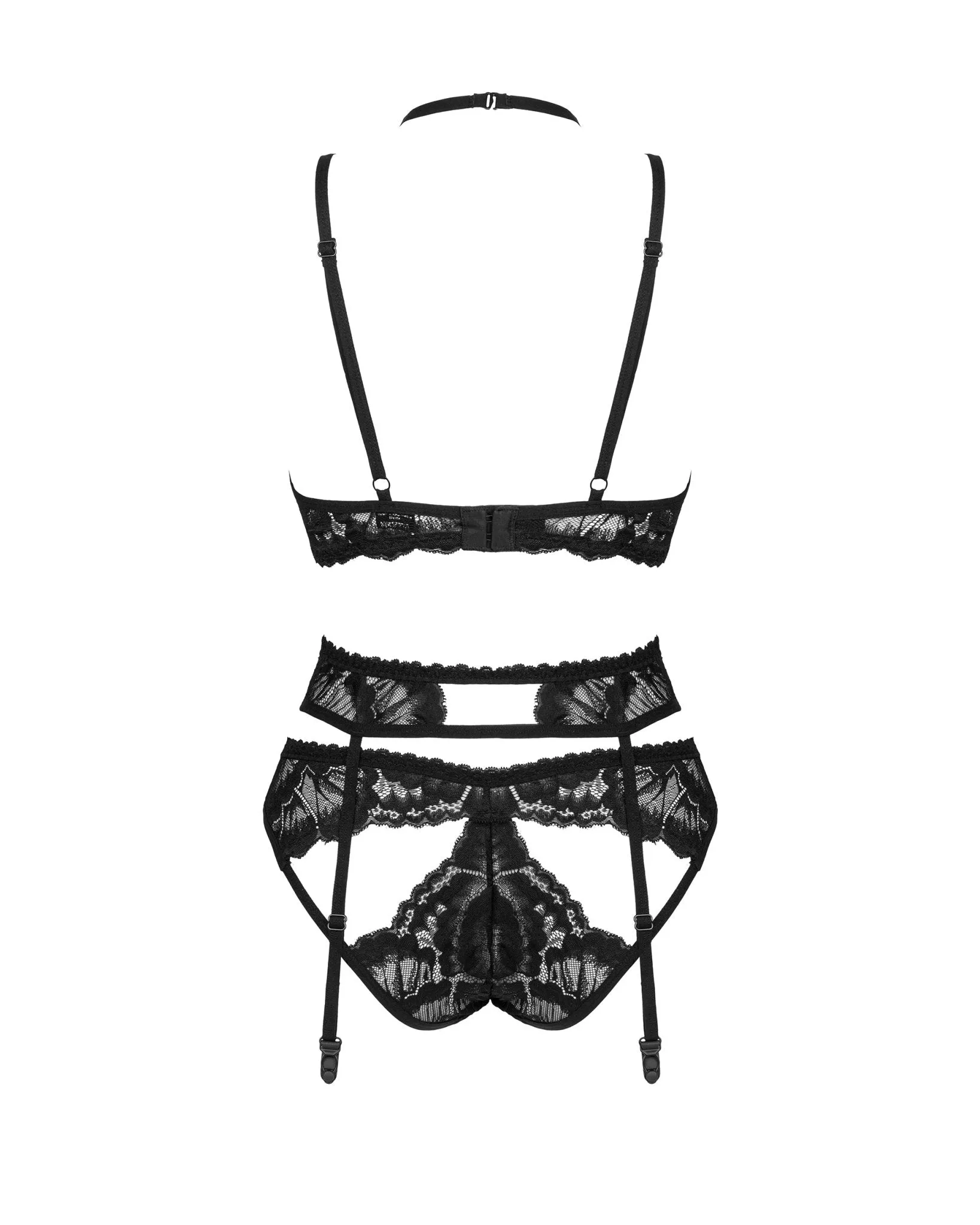 Erotic Euroepan Black Lace Bra & Garterbelt Set