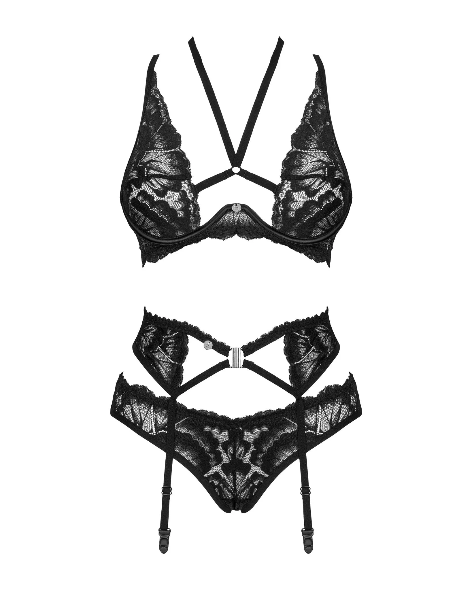 Erotic Euroepan Black Lace Bra & Garterbelt Set