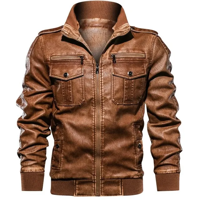 European size S-2XL Luxury Men PU Military Leather Jacket Hooded Motorcycle PU Leather Jackets Coats Male Jaqueta Couro