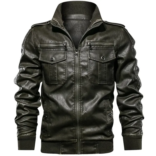 European size S-2XL Luxury Men PU Military Leather Jacket Hooded Motorcycle PU Leather Jackets Coats Male Jaqueta Couro